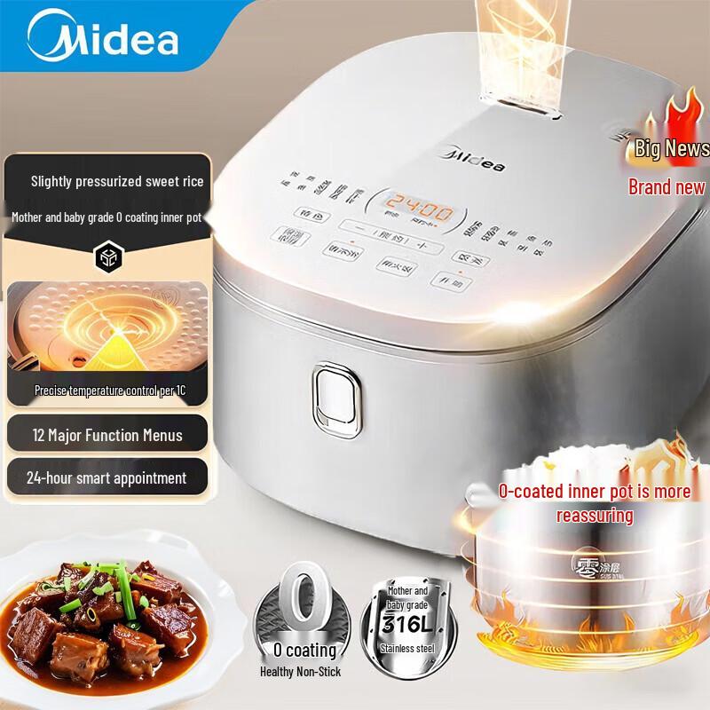 Midea 4L 0-Coating Micro-Pressure Rice Cooker with 316L Stainless Steel Pot