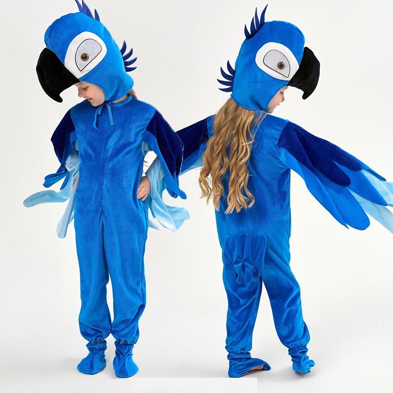 New cartoon animal costume children's performance suit red parrot purple parrot onesie set