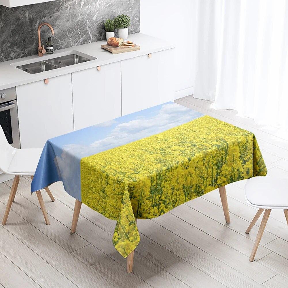 Yellow Floral Tablecloth Party Restaurant Banquet Decor Stain Resistant Waterproof  Home Table Decoration