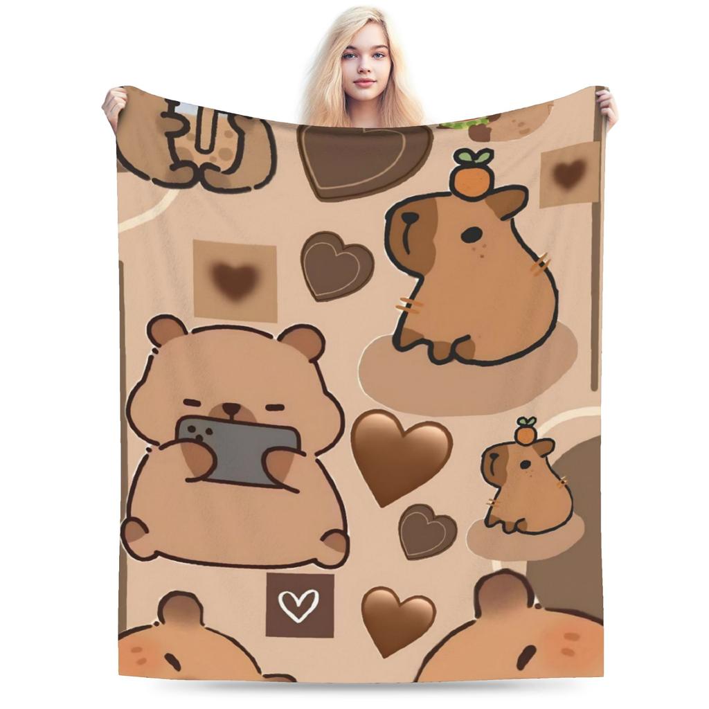 Capybara  Blankets  Warm Soft Street Trend Plush Throw Blanket For Kids Home Decor Flannel Bedspread Bed Cover