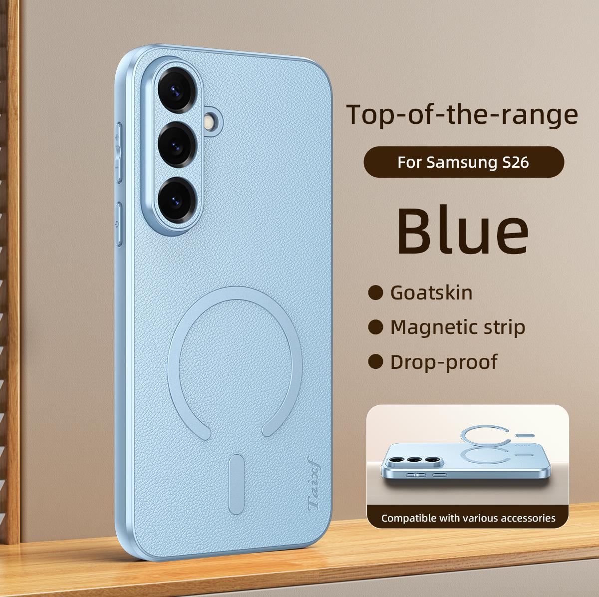 For Samsung Galaxy S26 Ultra Case Luxury PU Leather Skin Magnetic MagSafe Protective Back Cover For Samsung S26 Plus S26+ Shell Galaxy S26 синий