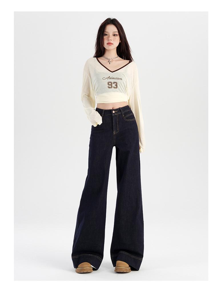 Women's Retro Denim Blue Wide-Leg Jeans - Spring 2025 Collection