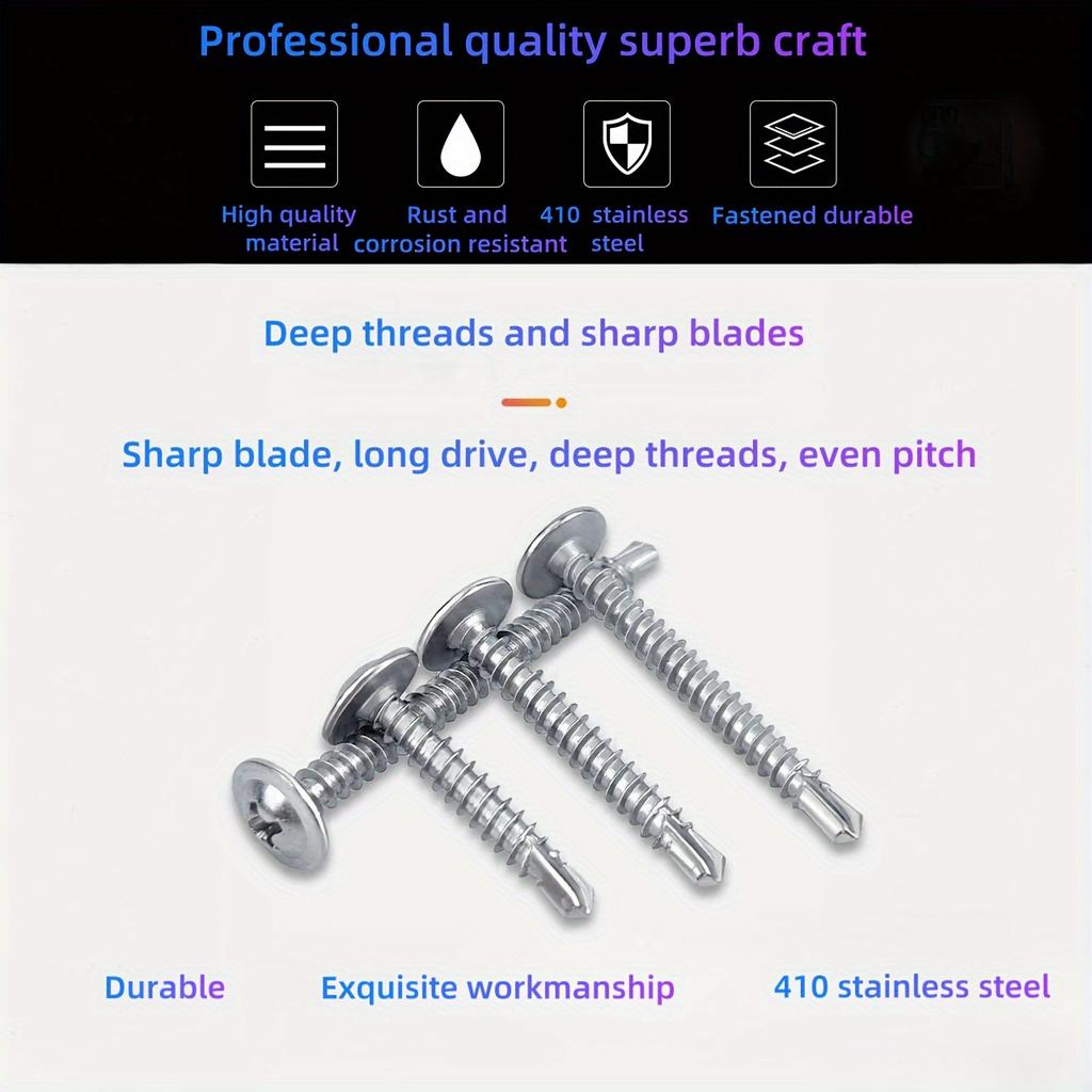 100PCS  M4.2(#8) Drilling Screws, 410 Stainless Steel, for Metal and Wood Finishing, Construction, Production and Maintenance
