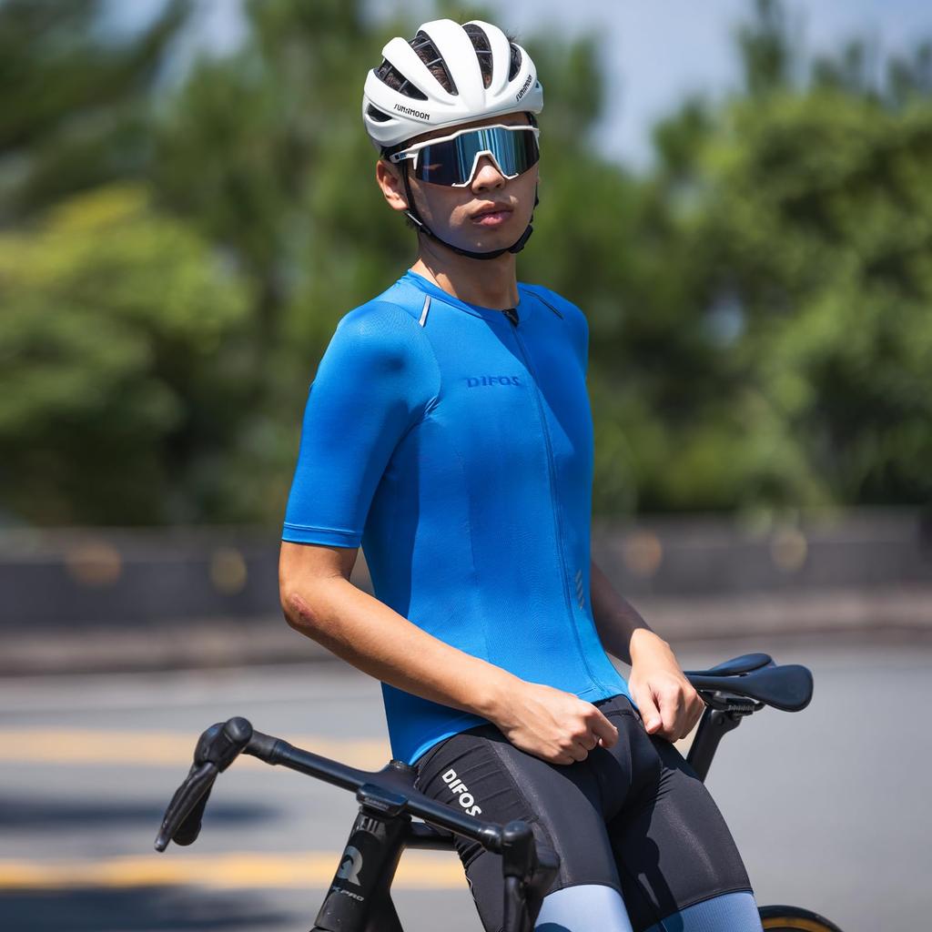 DIFOS Short Sleeve Cycling Summer Cycling Size M Men's Jersey, Wear, Quick-Drying, Breathable, Pockets, Reflective, Blue,