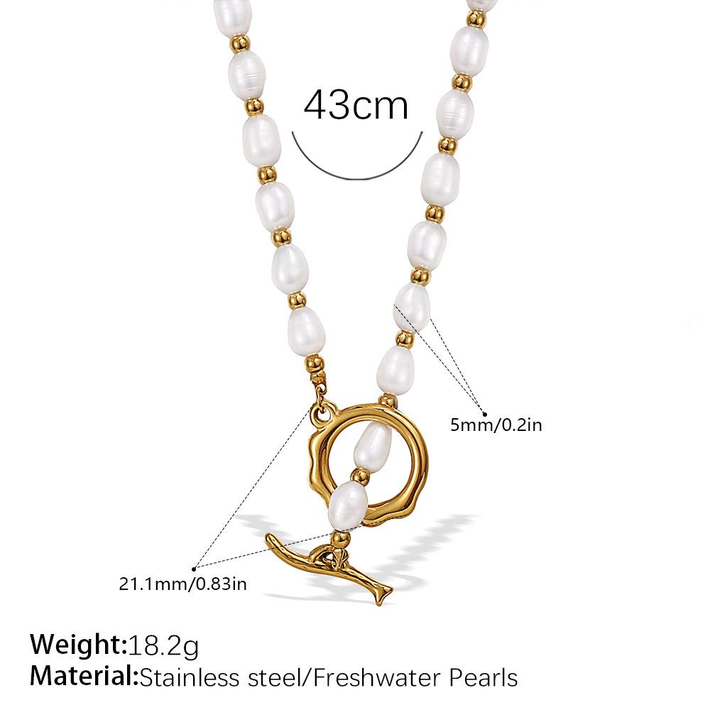 Stainless Steel Freshwater Pearl OT Buckle Necklace Bracelet Set Simple Gold Plated Necklace Bracelet