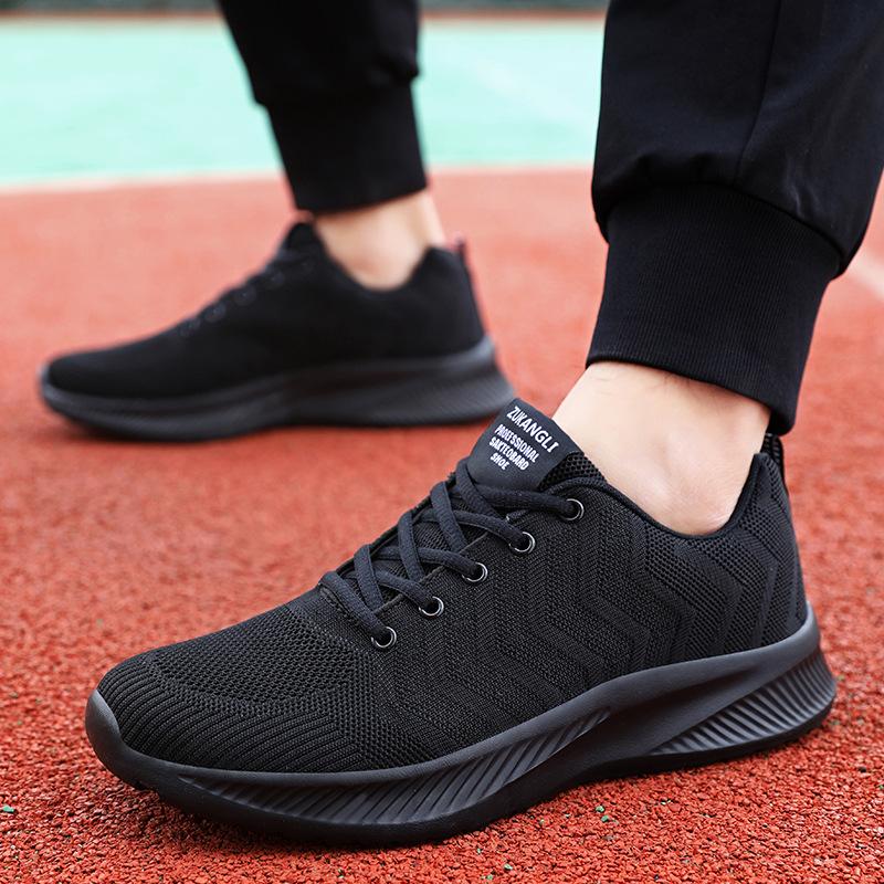 Black brand men's shoes mesh breathable sports shoes soft sole light running shoes men's thick sole comfortable casual travel shoes