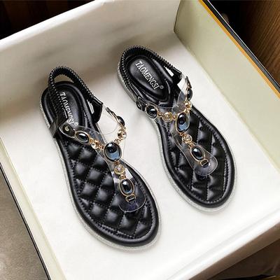 2024 Schuhe für Damen Schöne Sandalen Sommer Mädchen Große Größe Perle Freizeit Hausschuhe Damen Lässige Flache Schuhe