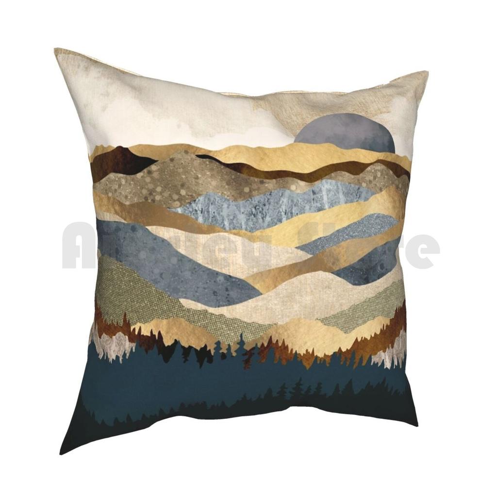 Goldene Aussicht Kissenbezug Bedruckt Zuhause Weiches Zierkissen Gold Goldene Aussicht Landschaft Natur Hügel Berg Bäume Wald