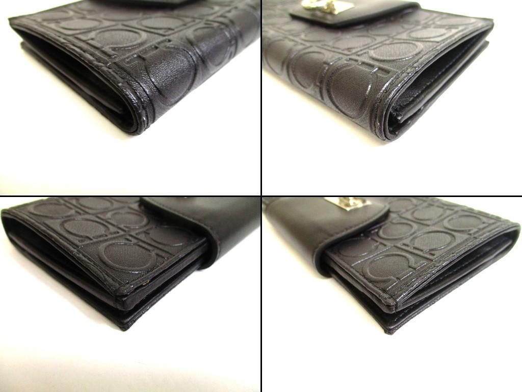 Authentic Salvatore Ferragamo Gancini Black Leather Flap Long Wallet #b127  Open box