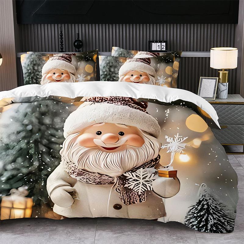 Christmas-themed Printed Duvet Cover and Pillowcase Set Santa Claus Reindeer Sleigh Christmas Tree Snowflakes 2pcs/3pcs Bedding