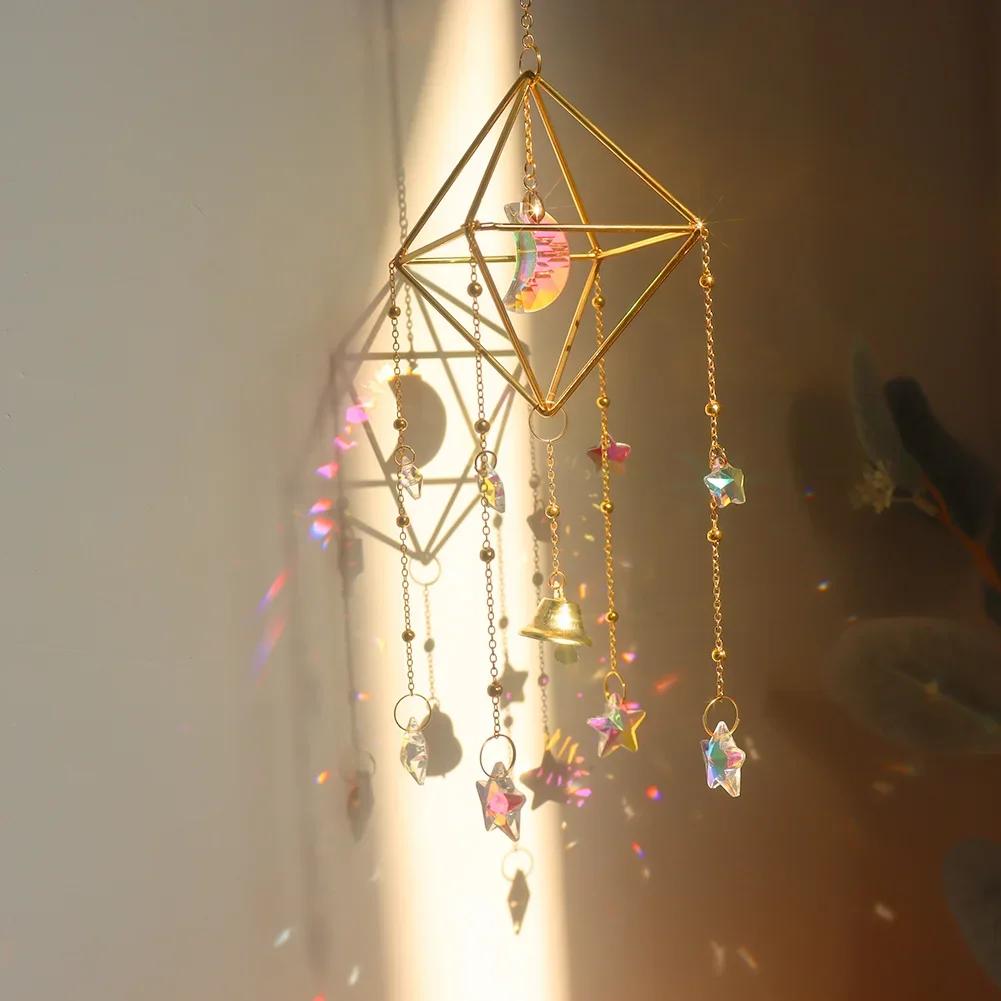 1 Piece, Colorful Metal Rainbow Star Moon Wind Chimes, Sun Catcher Outdoor Window Home Decoration Garden Car Pendant