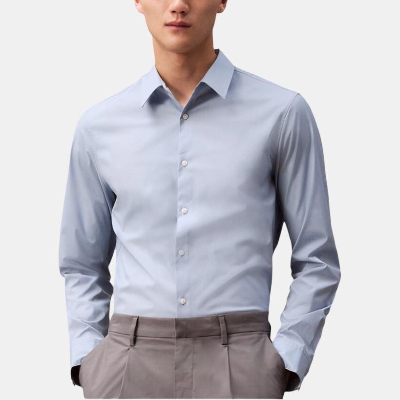 Calvin Klein Minimalist Comfortable Versatile Stretch Slim Fit Button Long Sleeve Shirt Men Shirts Gray Blue 40BM127-4KX
