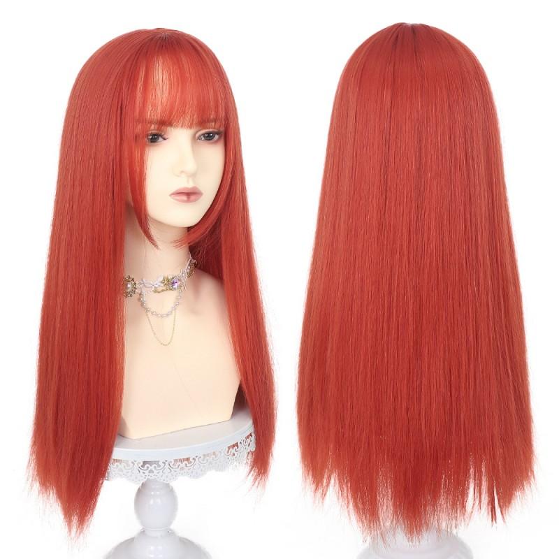 Long Wavy Synthetic Wig With Full Cap Design Dirty Orange Color Water Wave Texture Women Cosplay Lolita