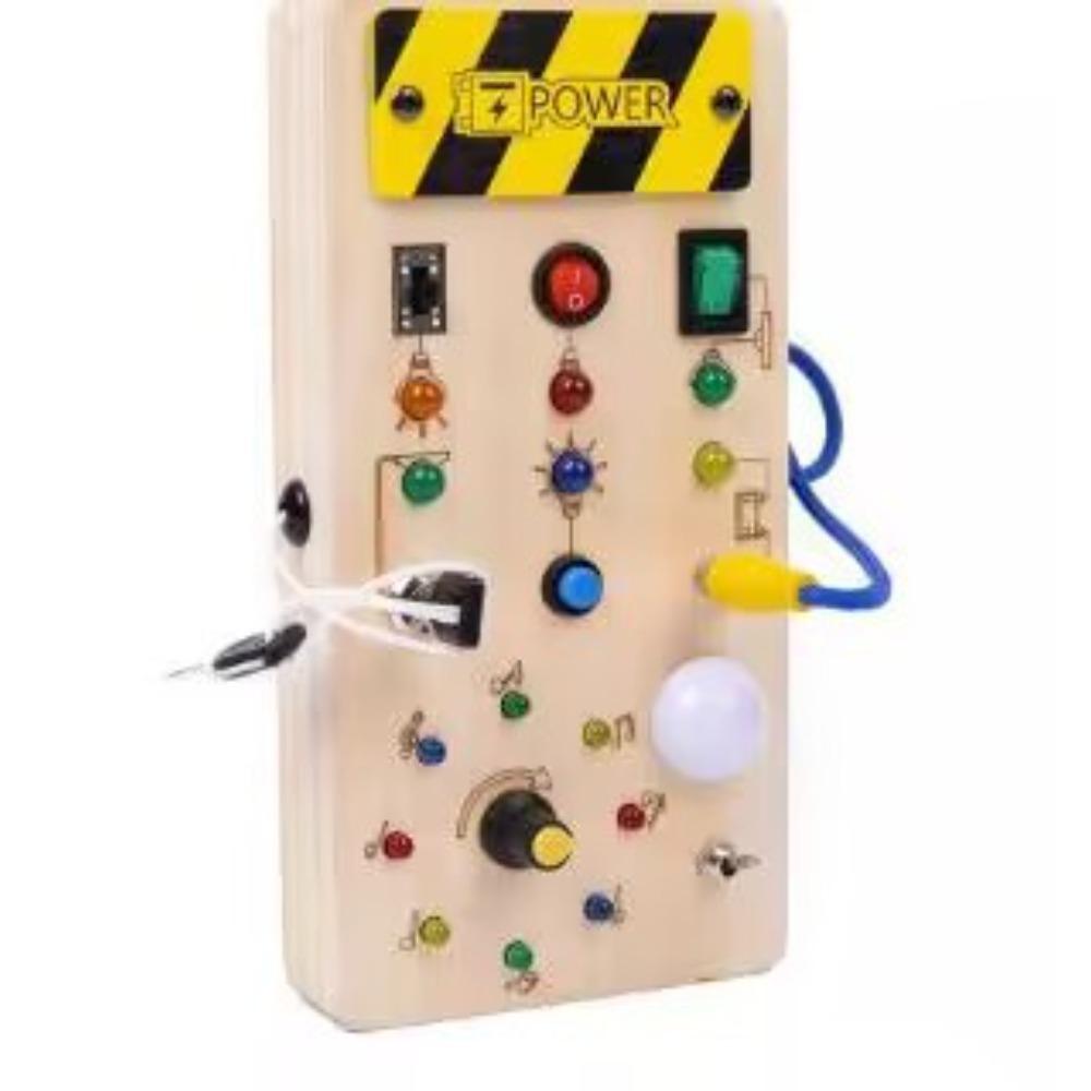 Cross wood children's educational early education tool analog electronic switching power supply LED light busy board busy light toy