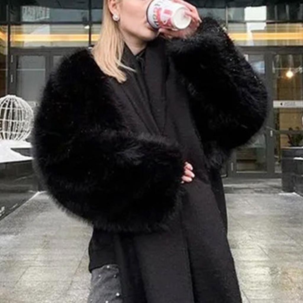 Women's Fashionable Warm Long Sleeve Solid-Color Furry Coat