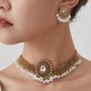Cross-Border Ethnic Rhinestone Tassel Necklace & Earring Set