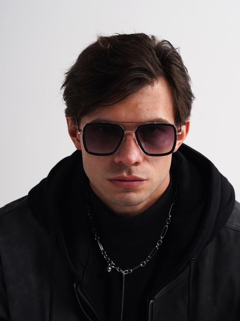 Ruiao Square Mens Designer Sunglasses Metal Frame Gradient Luxury Shades UV400 Rectangle Pilot Sun Glasses for Men