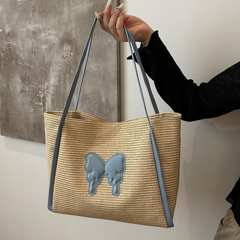 Summer Popular Straw Bucket Bag Women Fashion Commuter Tote Bag Women Ins Seaside Vacation Beach Bag