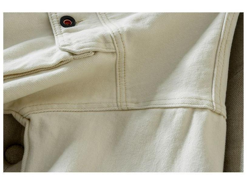 Women's Off-White Cotton Denim Short Jacket - Single-Breasted, Loose Fit, Slimming, for Spring and Autumn