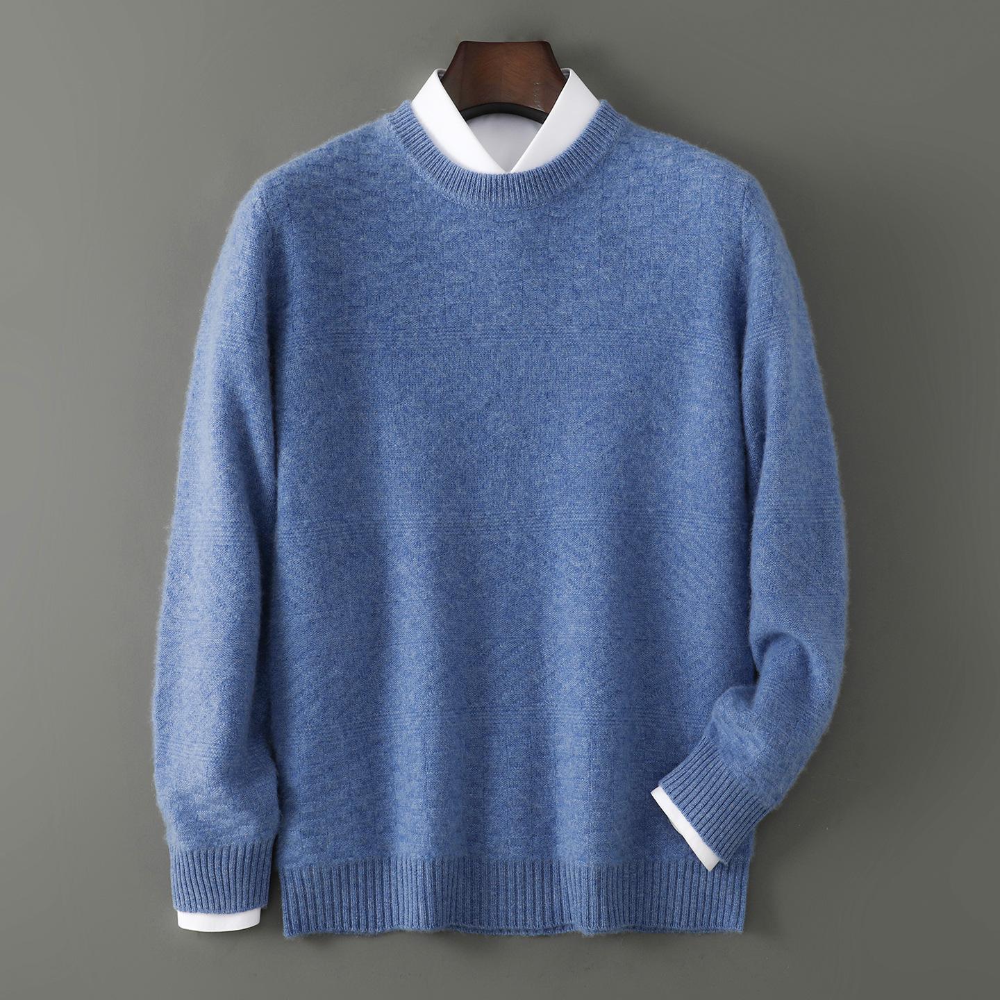 

Men s Double-Strand Thickened 100% Pure Wool Jacquard Sweater, Round Neck, Business Casual Base Layer XXXL--190-210 lbs