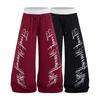 Mens Loose Wide-Leg Curved Pants Streetwear Letter Print Casual Trousers