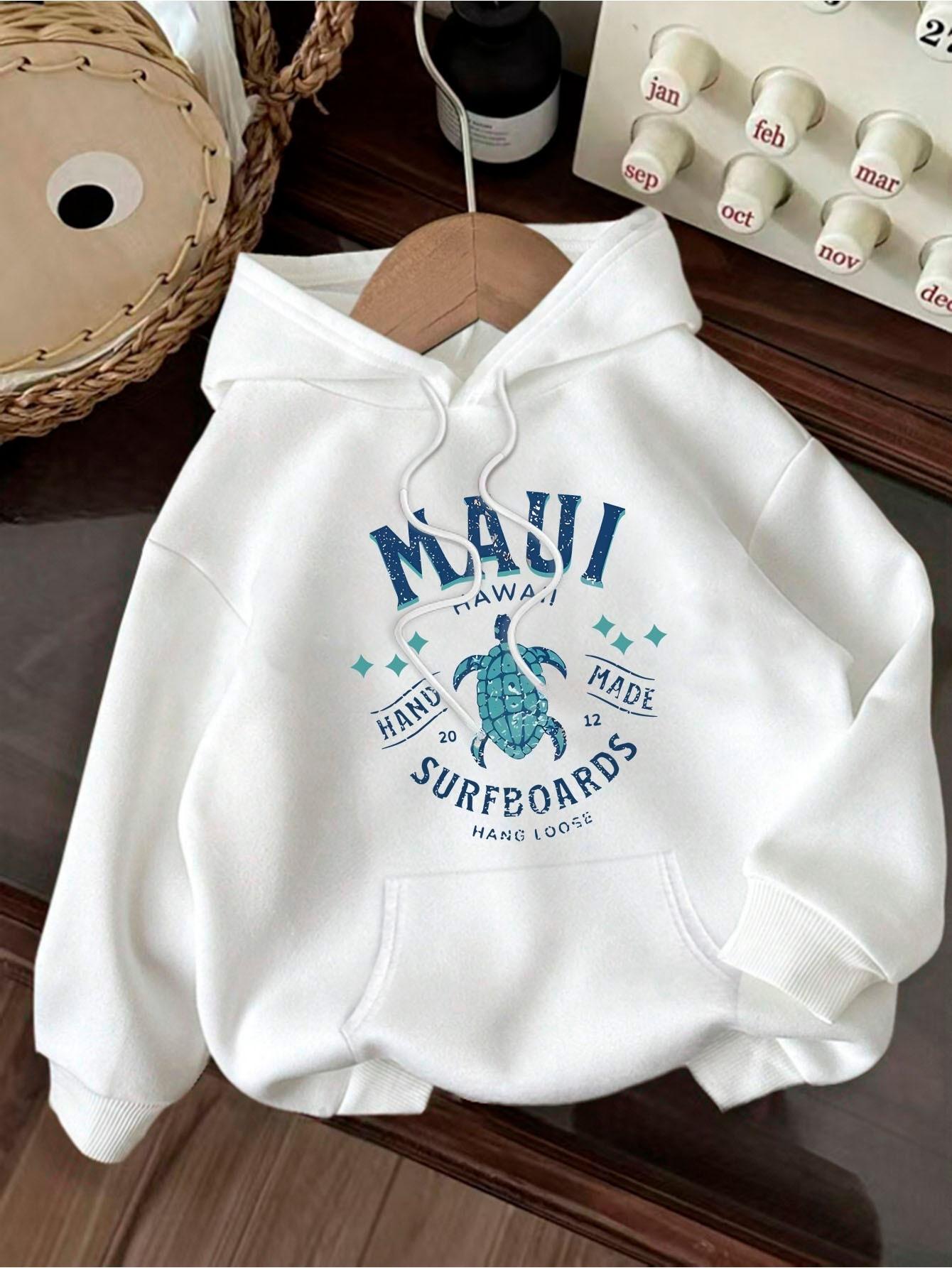 Autumn and Winter Surfboard Printed Casual Hooded Pullover for Women s Casual Hoodies Clothing S