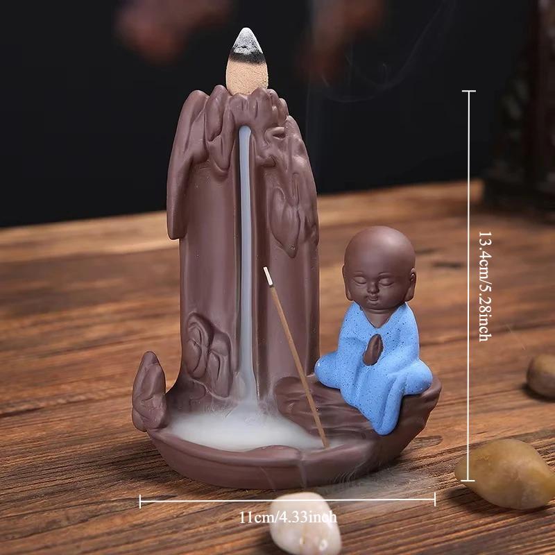 1 Stück, Kreativer Der kleine Mönch Rückfluss Räuchergefäß Stäbchenhalter Lila Ton Räuchergefäß für Heimschmuck (Ohne Weihrauch)