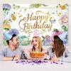 2D Spring Floral Birthday Backdrop, Gold Letter "Happy Birthday To You" Banner, Party Background Cloth