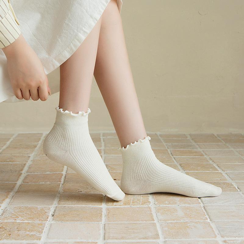 

Женские носки Dui Dui Японские Осенне-зимние Двухигольные Вязаные Вертикальные Полосатые Хлопковые Средней Длины One Size темный кофе