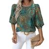 European and American new retro bohemian top, round neck lantern sleeve printed loose holiday medium sleeve shirt