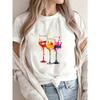 Tricou Alb cu Mânecă Scurtă cu Imprimeu Colorat Pahar de Vin Pentru Ținută Casual