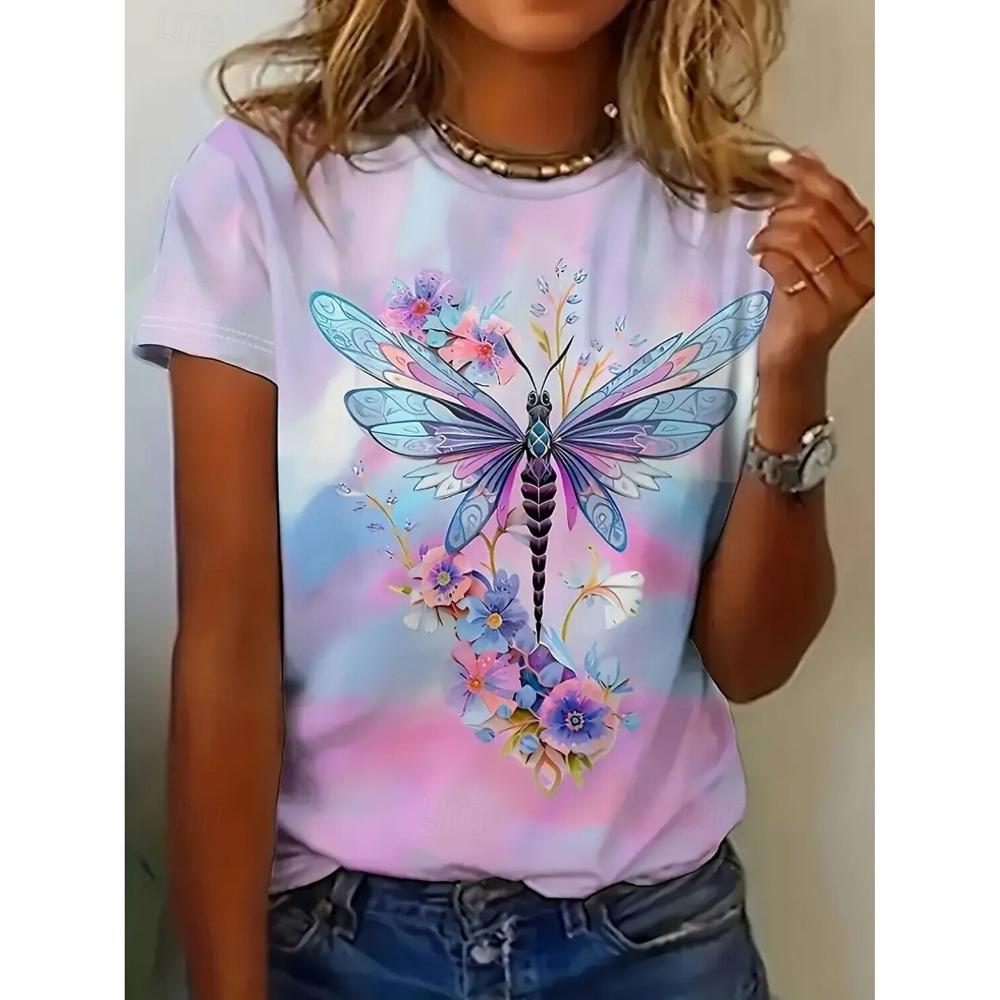 Summer Fashion Women's T-Shirts Funny Animal hawaii Stylish Printed Casual Short Sleeve Crew Neck Tees Round Neck Regular Tops