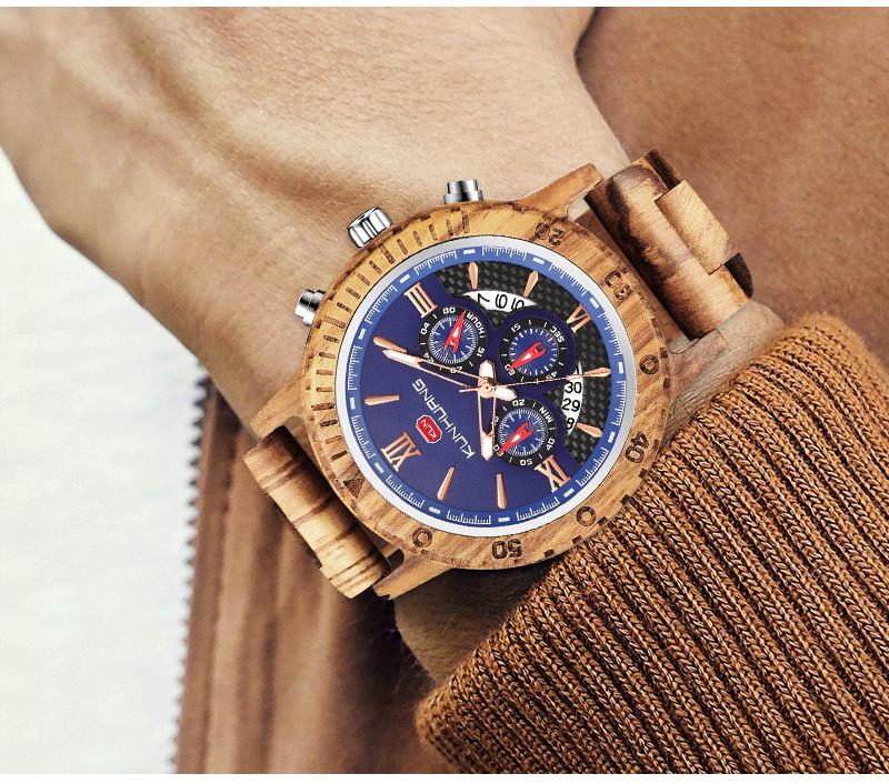 SCIONE Luxury Wood Watch Men Analog Quartz Date Waterproof Handmade Wooden Watches Male Wristwatches