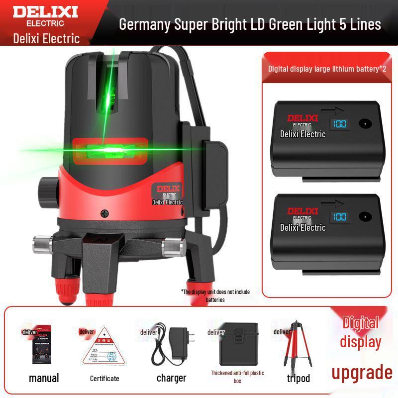 DELIXI High Precision Green & Blue Light Laser Level (2 & 5 Line) for Outdoor Use