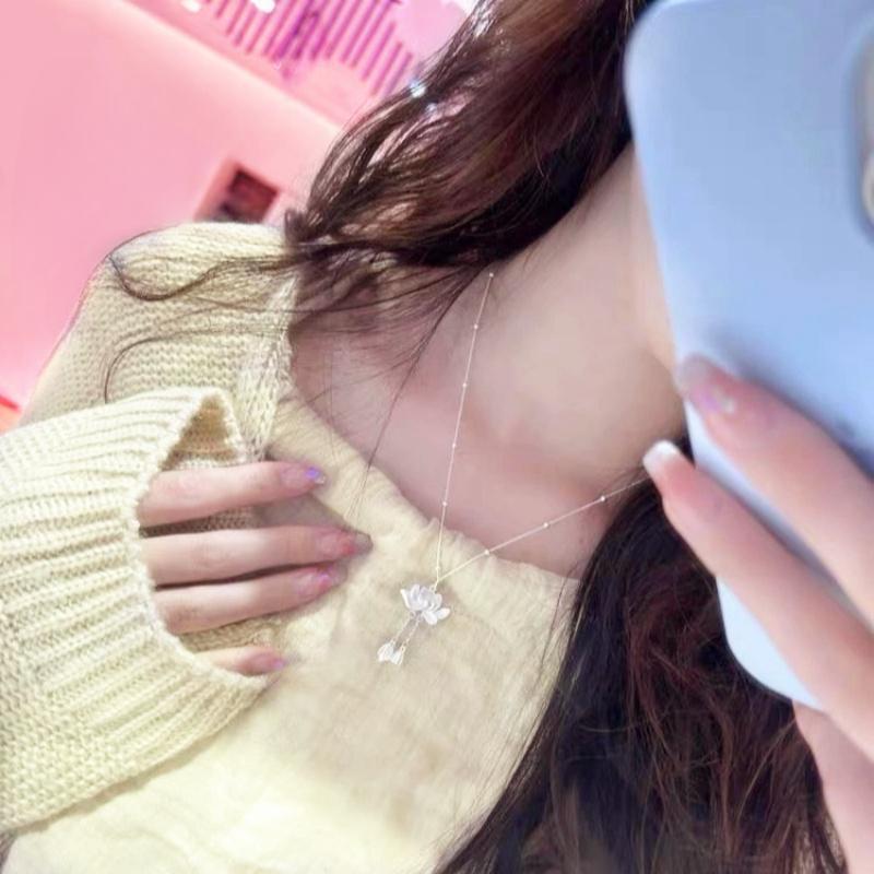 S925 Sterling Silver Two Lives Lotus Necklace - Women's National Style Fashion Clavicle Chain