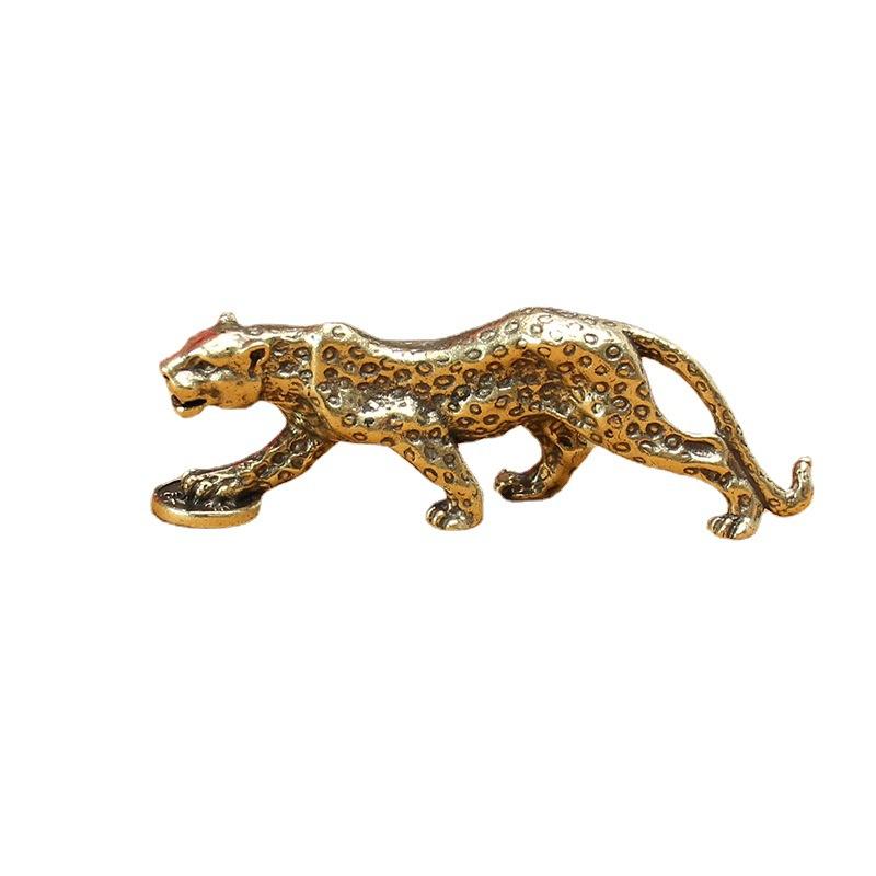 Brass Vintage Cheetah Small Statue Desktop Ornaments Lucky Animal Stomping Leopard Figurines Miniatures Crafts Decorations