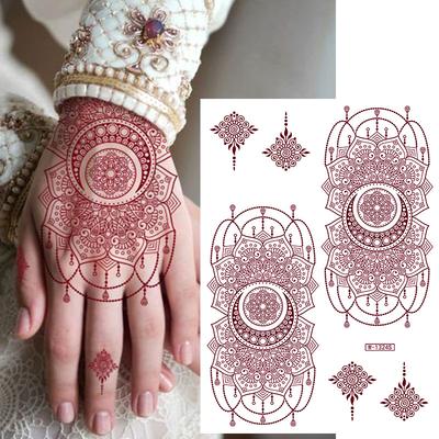 Tetovací nálepky Indická Henna Hnědá Červená Krajka Tetovací nálepky Henna Tetování