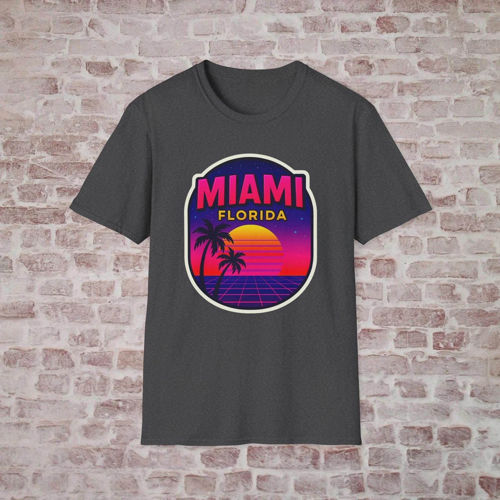 Miami Florida Vintage Retro Souvenir Travel Vacation Unisex Softstyle T-Shirt S