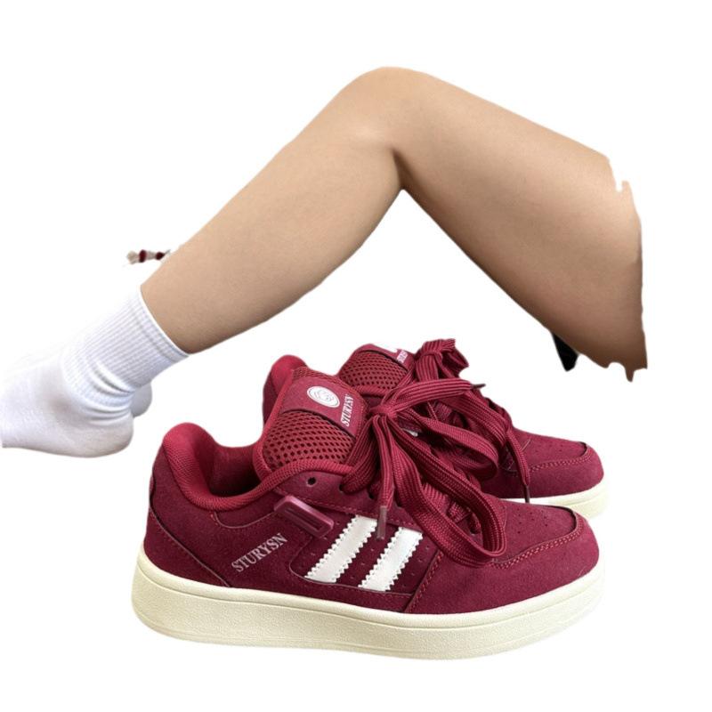 2025 New Niche Retro Burgundy Skateboard Shoes Ins Super Fire Versatile College Style Street Shot Bread Shoes Men's and Women's Shoes