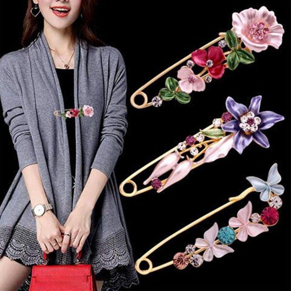 Rhinestones Safety Pins Sparkling Waist Fastening Pins Versatile Flower Brooch Dress Decoration
