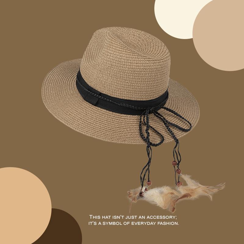 Summer Outdoor Sun Hat Western Denim Straw Hat Seaside Vacation Beach Hat Sun Protection Panama Hat