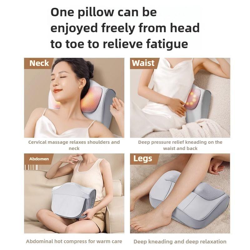 Neck Massage Pillow Electric Cervical Massager Waist Back Shoulder Shiatsu Kneaded Multifunctional Hot Compress Relaxation Gift