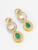 Gold-Plated Green & White Stone-Studded & Beaded Handcrafted Jewellery Set