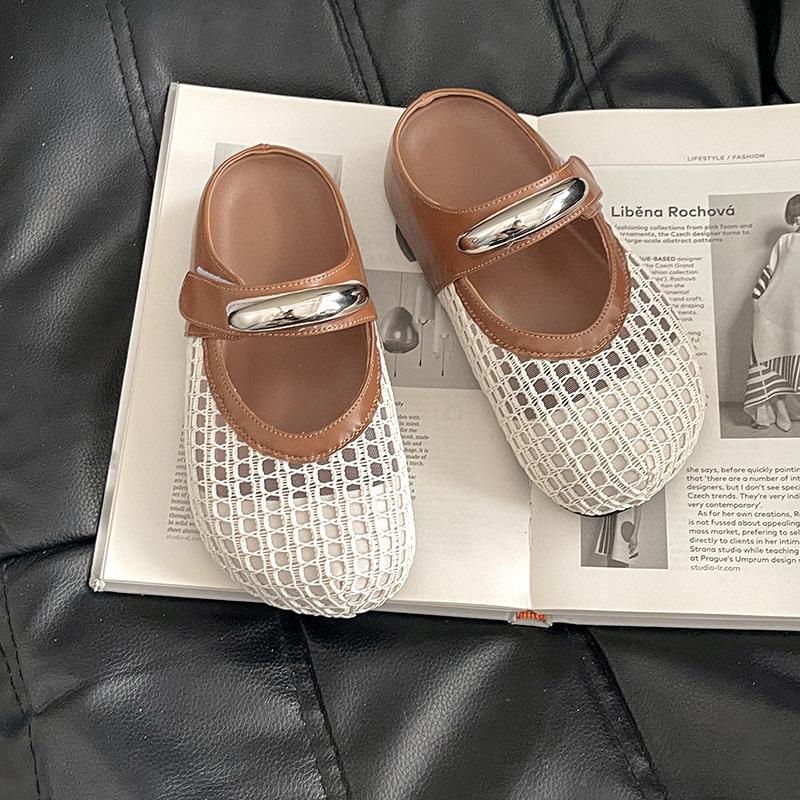 New summer fashion low heel hollow Mary Jane shoes inner height increase flat bottom woven breathable round head casual hole shoes