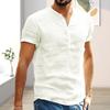 Camicia Estiva da Uomo Tinta Unita Collo Alto Bottoni Maniche Corte Sottile Abbigliamento Quotidiano Vestibilità Slim Scollo a V Top Estivo da Uomo Indumento da Uomo