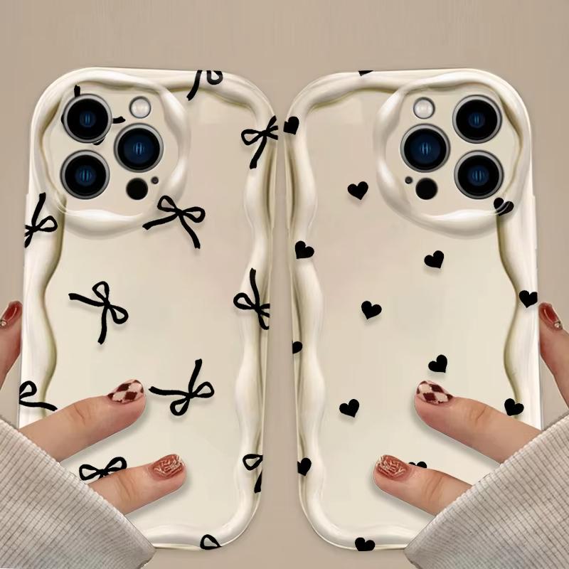 Black Bowknot Heart Phone Case For iPhone 17 Air 16 15 14 13 12 11 Pro Max Plus Mini SE2020 2022 Shockproof Silicone Back Cover
