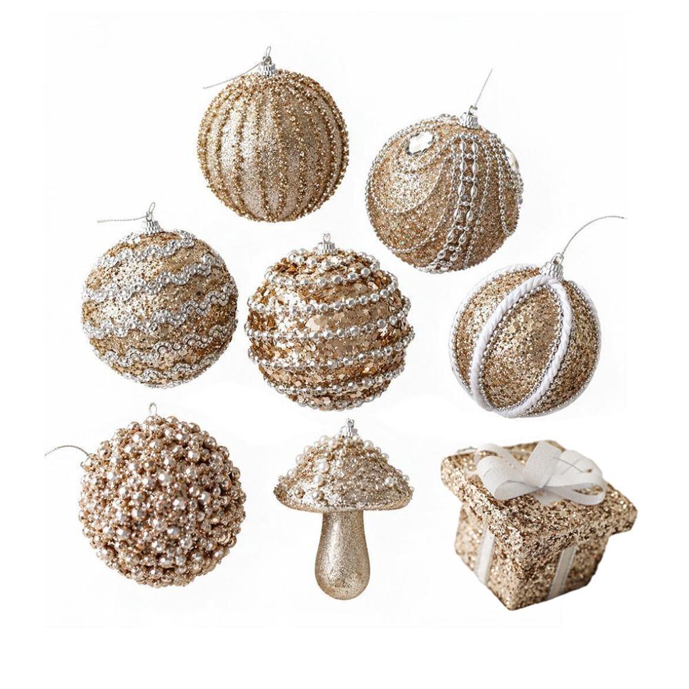 6/8PCS with Sequins Sparkling Golden Christmas Balls Foam Foam Xmas Spheres Pendant Photo Prop