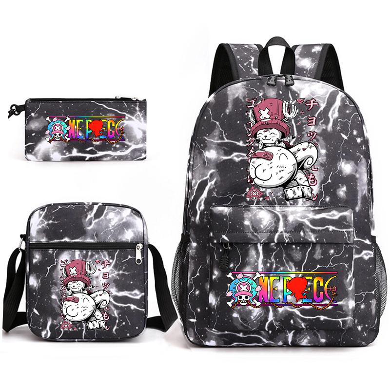 One Piece Tony Chopper School Bag Set Kids Backpack Shoulder Bag Pen Case Anime Print Casual Daypack for Children