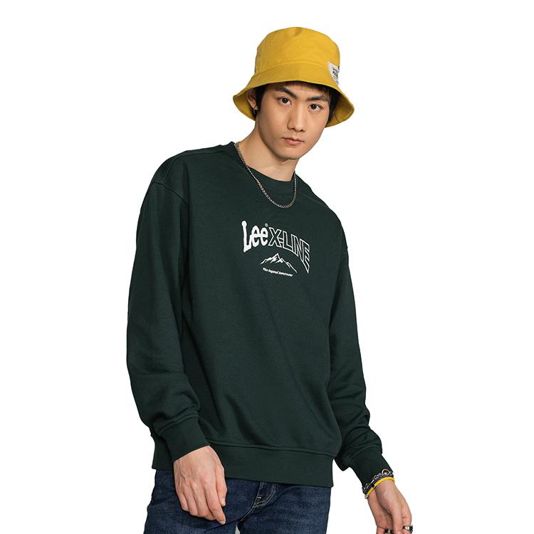 Xline Series Letter Print Crewneck Fleece Sweatshirt Unisex sweatshirt Pine-Green LMT004064100893A01736
