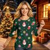 Women's Fashion Casual Three-Quarter Sleeve Christmas Print Neck Top
